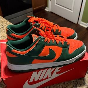 Nike Dunk Low in Forest Green and Bright Orange
